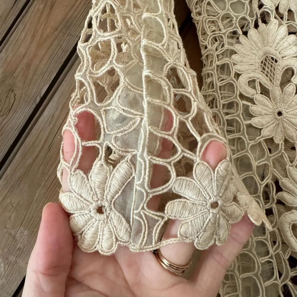 Vintage 60s lace embroidered flower dress medium ivory boho hippie - Picture 8 of 12